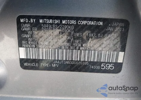 2013 Mitsubishi Outlander Se из США, поврежденный, VIN JA4JT3AW3DU020395